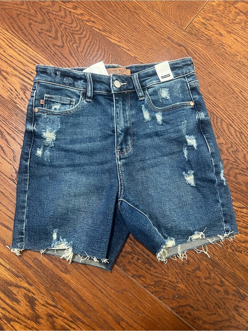 Judy Blue Dark Blue High Waist Distressed Denim Shorts